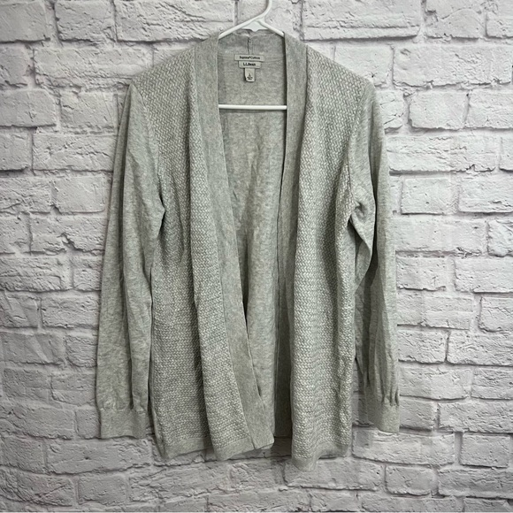 LL Bean womens large 100% Supima Cotton Open Front Cardigan waffle knit - Picture 1 of 6